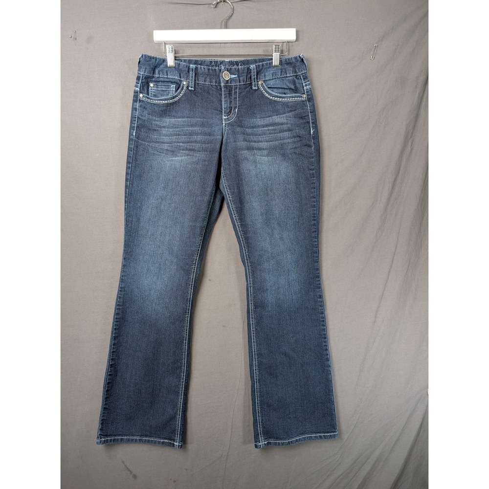 Maurices Womens Bootcut Jeans Dark Wash Embroidered Pockets Blue Size 7/8 Reg